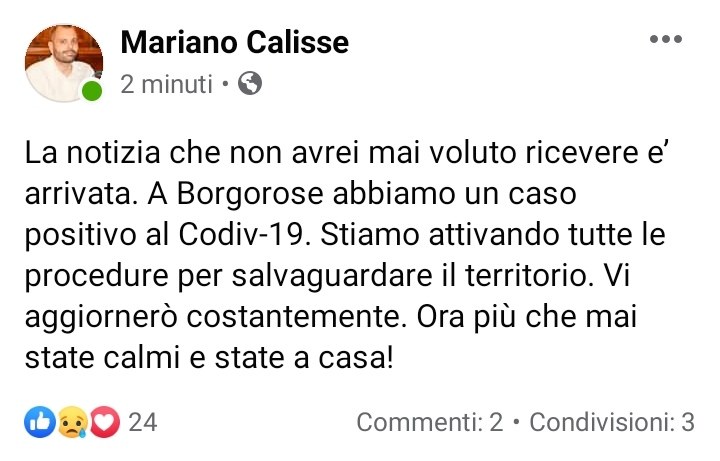 Comunicato del Sindaco